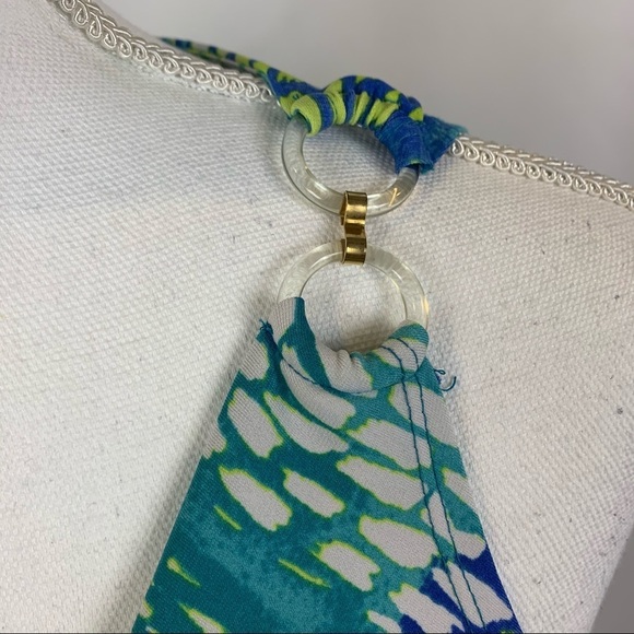 Michael Kors Twist Front Blue Green Pattern Top Size Large - Picture 4 of 7